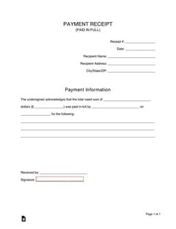 Nevada Cash Payment Receipt Confirmation form preview