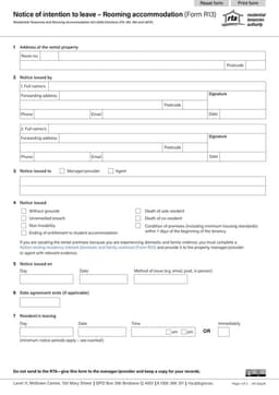 AU RTA 13 - Notice of Intention to Leave Rooming Accommodation in Queensland form preview