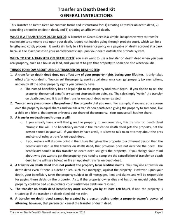 Transfer on Death Deed Kit for Efficient Estate Planning