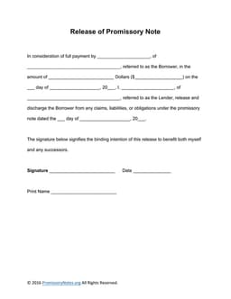 Promissory Note Release Agreement - Acknowledgement of Full Loan Payment form preview