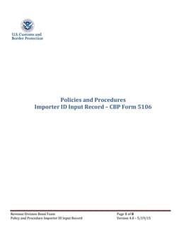 CBP 5106 Importer ID Input Record for Revenue Division Bond Team form preview