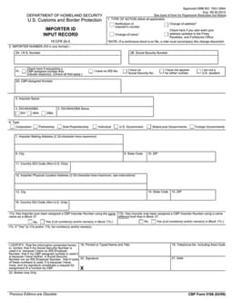 US Importer ID Input Record - CBP 5106 form preview