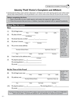 California Identity Theft Victim's Complaint and Affidavit Overview form preview
