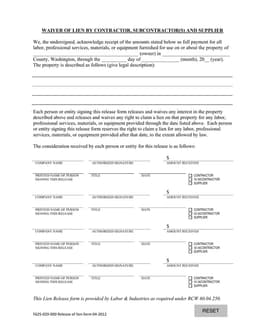 Washington State F625-029-000 Lien Release for Contractors and Suppliers form preview