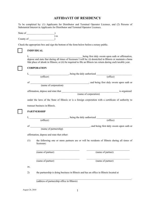 Illinois Residency Certification for License Applicants