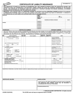 ACORD 25 Certificate of Liability Insurance form preview