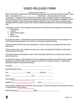 Video Release Agreement - Usage and Rights of Personal Image and Voice form preview
