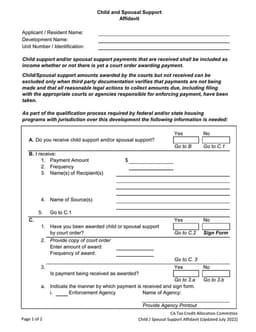 California Affidavit of Support - Verification of Child and Spousal Support Payments form preview