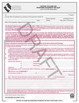 California Tenant Protection Act Notice - C.A.R. Form PCQ Revised 6/20 form preview