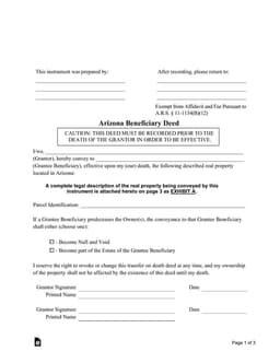 Arizona Beneficiary Deed for Estate Planning and Property Transfer form preview