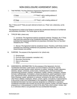 Non-Disclosure Agreement for Protecting Confidential Information - NDA form preview