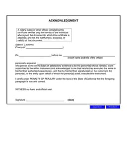California Notary Acknowledgment Receipt Verification form preview