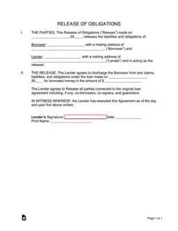 Debt Obligations Release Agreement form preview