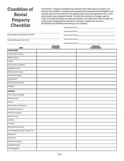 Rental Property Condition Checklist Holiday Colorado form preview