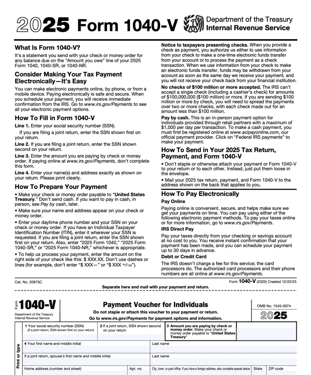 1040-V Payment Voucher for Individuals