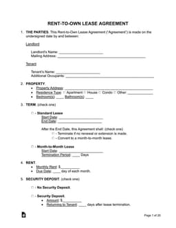 Official Rent-to-Own Lease Agreement Document Details and Terms form preview
