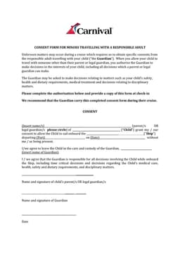 Minor Cruise Travel Authorization form preview