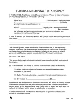 Florida Limited Power of Attorney Official Document form preview