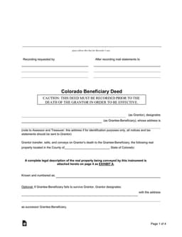 Colorado Beneficiary Deed for Property Transfer on Death form preview