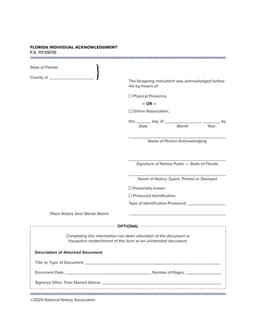 Florida Individual Acknowledgment Notarization F.S. 117.05(13) form preview