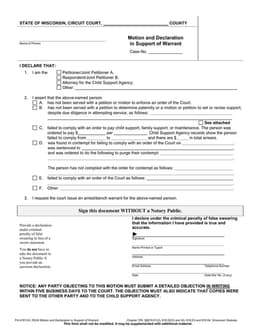 Wisconsin Affidavit of Support FA-4181VA - Motion and Declaration for Warrant Request form preview