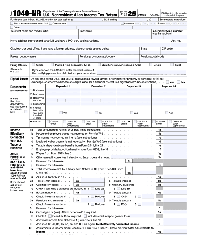 1040-NR Nonresident Alien Income Tax Return