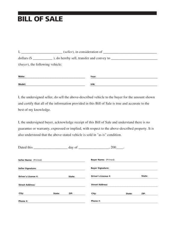 Bill of Sale – Proof of Ownership Transfer