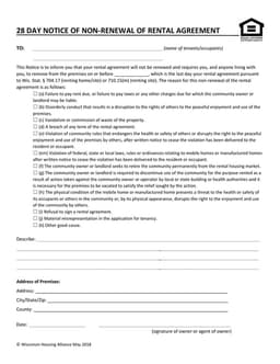 Wisconsin 28 Day Non-Renewal of Rental Agreement Notice form preview