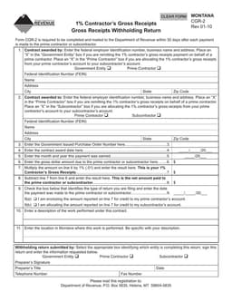 Montana Gross Receipts Submission - 1% Contractor's Payment CGR-2 form preview