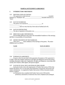 Marital Settlement Agreement - Divorce Terms and Child Custody Provisions form preview