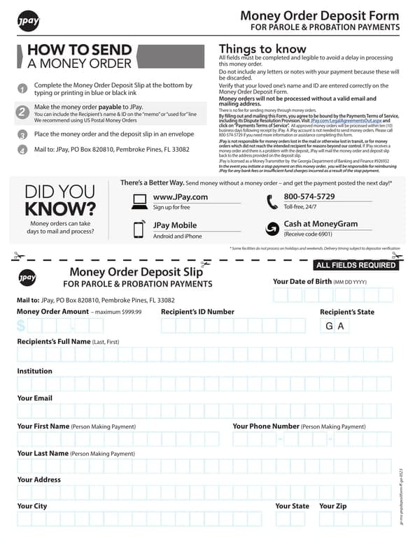 Georgia Money Order Deposit Slip Guidance