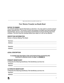 New Mexico Transfer on Death Deed for Real Estate Property form preview
