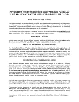 Florida Affidavit of Income for Child Support - Law Form 12.902(l) Guidance form preview
