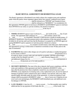 Basic Residential Lease Agreement Details and Conditions form preview
