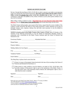 Colorado Intent to Cure Notice - Protecting Your Property from Foreclosure Under C.R.S. 38-38-104 Law form preview