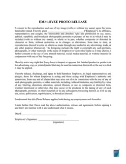 Employee Photo Consent and Copyright Release form preview