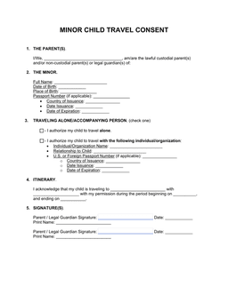 Minor Child Travel Consent Declaration - Domestic Travel Authorization for Minors form preview