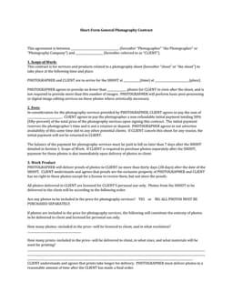 General Photography Contract Agreement - Terms, Services, and Payment Obligations form preview