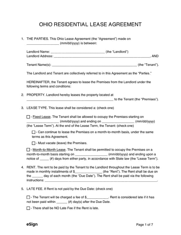 Ohio Residential Lease Agreement Basics