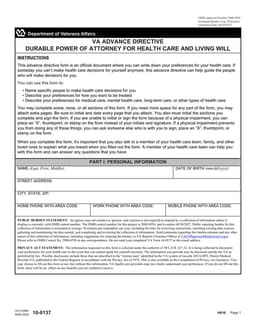 VA Health Care Directive 2900-0556 - Express Your Preferences & Appoint Health Decisions Proxy form preview