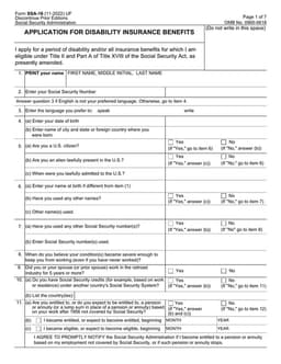 SSA-16 Application for Disability Insurance Benefits - Social Security Administration form preview