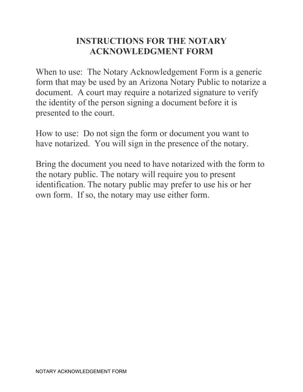 Arizona Cash Receipt Notary Acknowledgment - Signature Authentication Document for Court Presentations