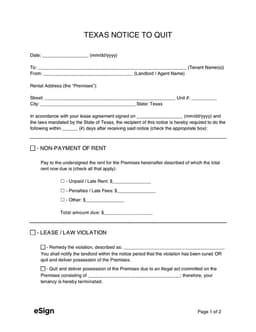 Texas Notice to Quit for Lease Violations and Overdue Rent form preview