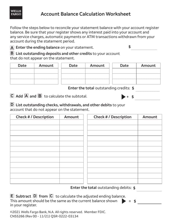 Account Balance Calculation Worksheet for Efficient Bank Record Keeping
