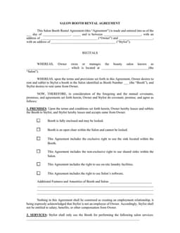 Salon Booth Rental Agreement - Legal Document for Property Lease form preview