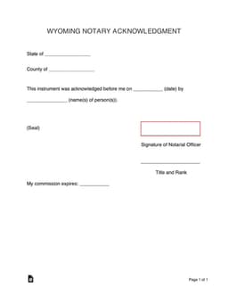 Wyoming Notary Acknowledgment for Signature Validation form preview