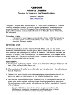 Oregon Advance Directive - Health Planning Guide by CaringInfo form preview
