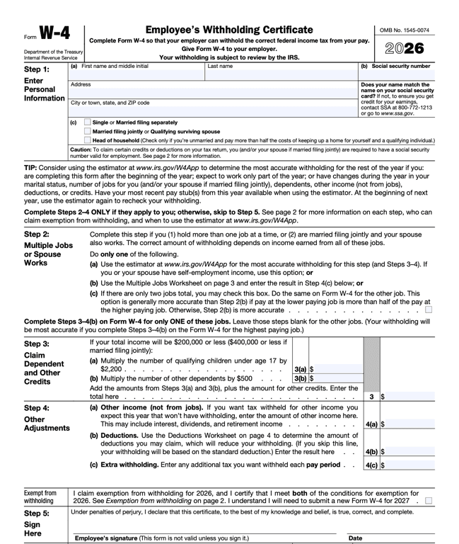 W-4 – Employee’s Withholding Certificate