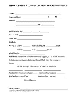 Ohio Payroll Processing Service - STROH JOHNSON & COMPANY form preview
