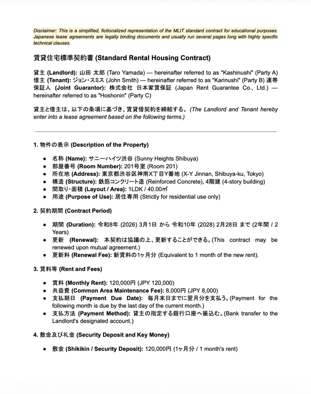 Japanese Standard Rental Housing Contract Template – 賃貸住宅標準契約書